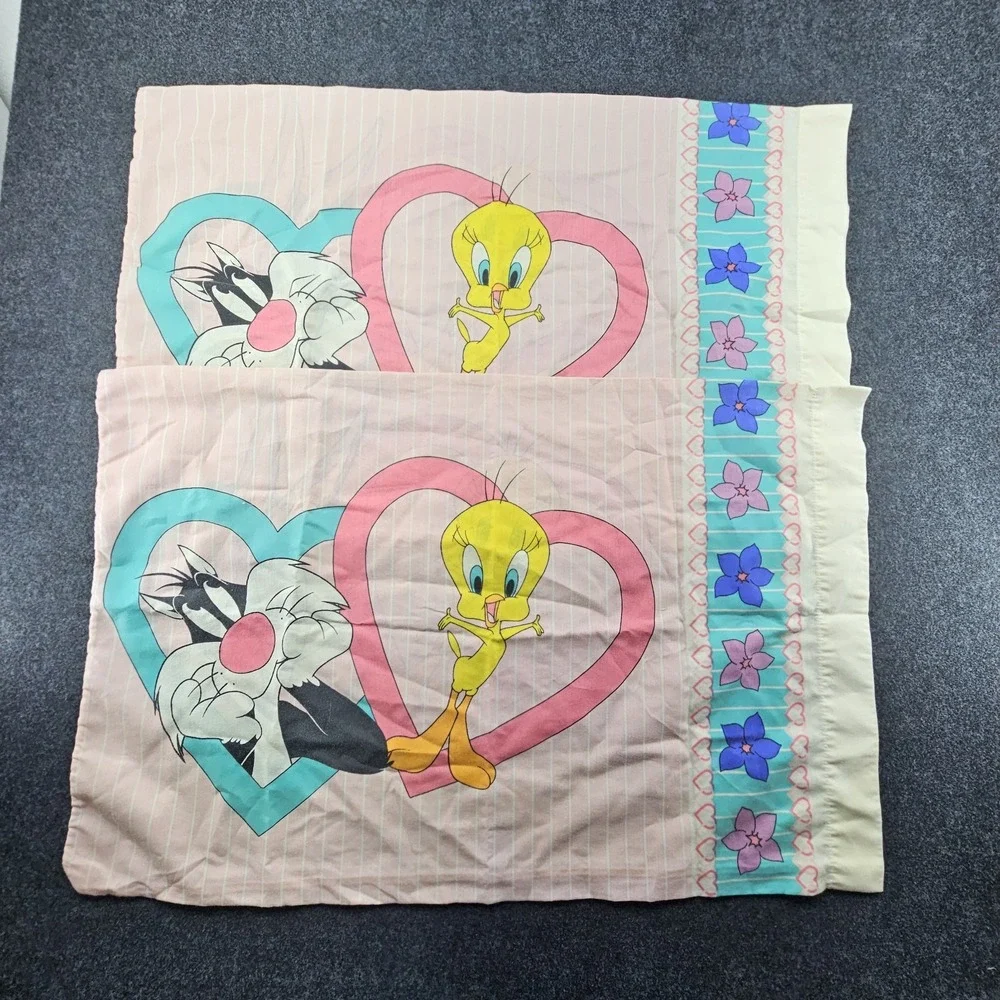 Vintage BIBB Tweety Sylvester‎ Bugs Bunny 1996 Warner Bros Pillowcases (2)